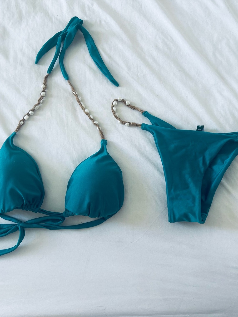 Teal Beaded Triangle Bikini Set - Women Swim